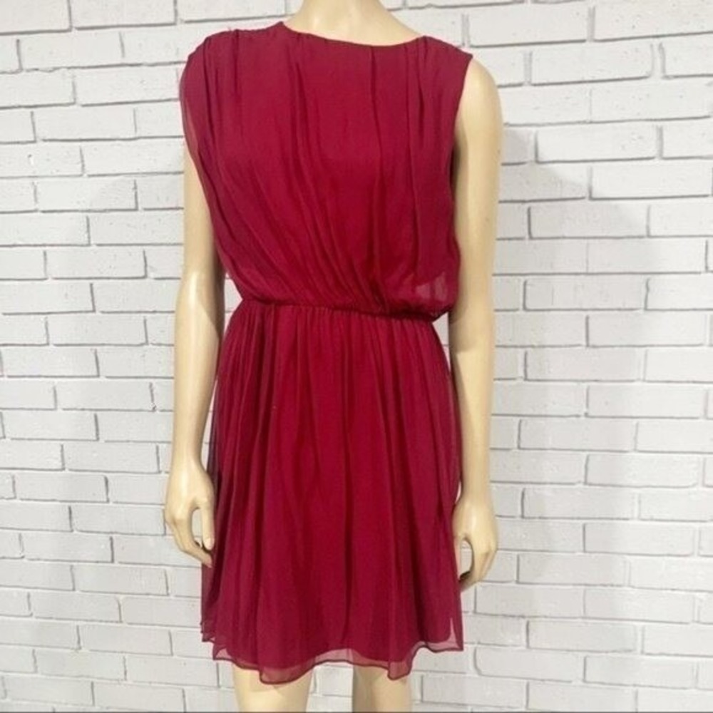 Alice + Olivia Maroon Silk Blouson Mini Dress Size Medium‎ Sleeveless Lined